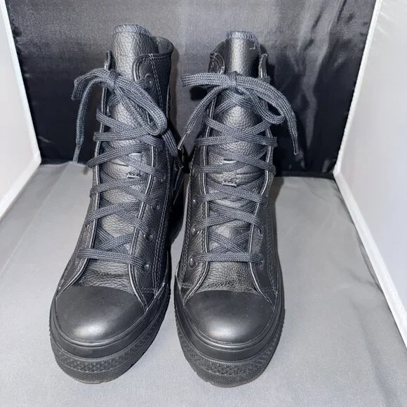 Converse Chuck 70 De Luxe Heel Leather High Boots Womens Size 6.5 Black Shoes - Picture 6 of 9
